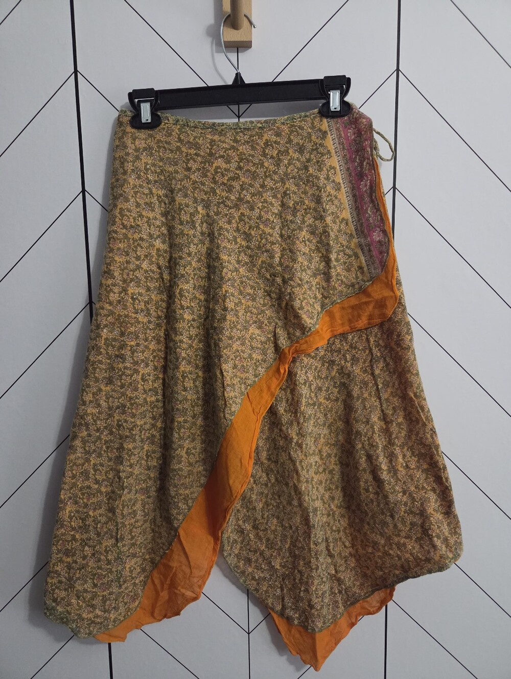 Vintage Akuka Inka Floral Silk Cotton Blend Sari Magic Wrap Skirt Boho, OSFM
